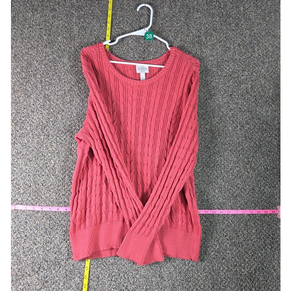 St. John's Bay Sweater Women 1X Coral Pink Cable Knit Crew Neck Long Sleeve